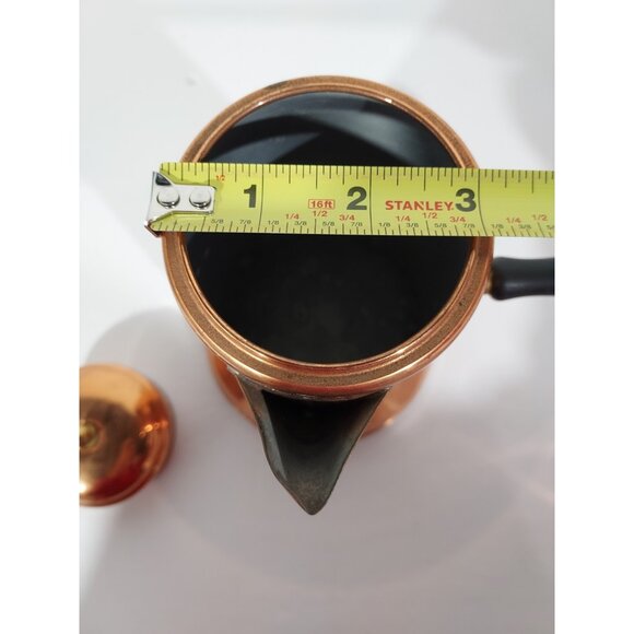 Copper Pot Chocolate Coffee Tea Kettle 8” Brass Wood Side Handle Vintage - Picture 6 of 13